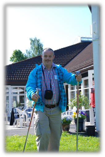 Man with walking sticks